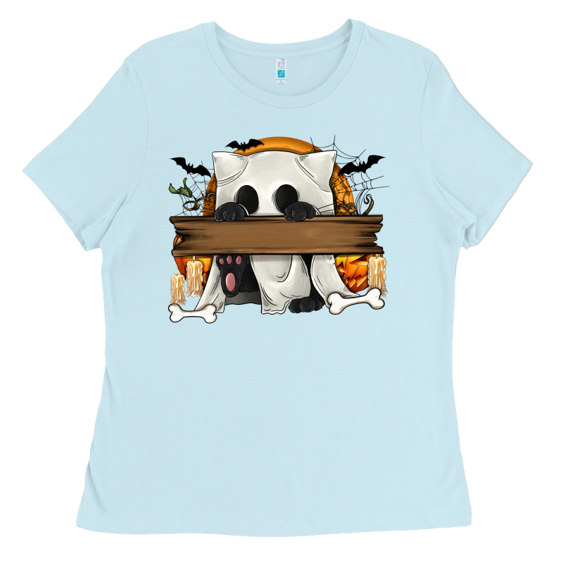 Personalized Halloween Ghost Cat Ladies Tee by texasbilliewilder | Teevron