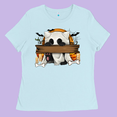 Personalized Halloween Ghost Cat Ladies Tee Designed By Texasbilliewilder