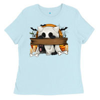 Baby Blue Personalized Halloween Ghost Cat Ladies Tee - texasbilliewilder