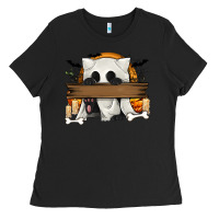 Black Personalized Halloween Ghost Cat Ladies Tee - texasbilliewilder