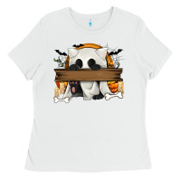 White Personalized Halloween Ghost Cat Ladies Tee - texasbilliewilder