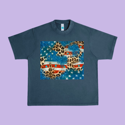Leopard Glitter American Flag Urban Heavy Tee Designed By Cowgirlartshop