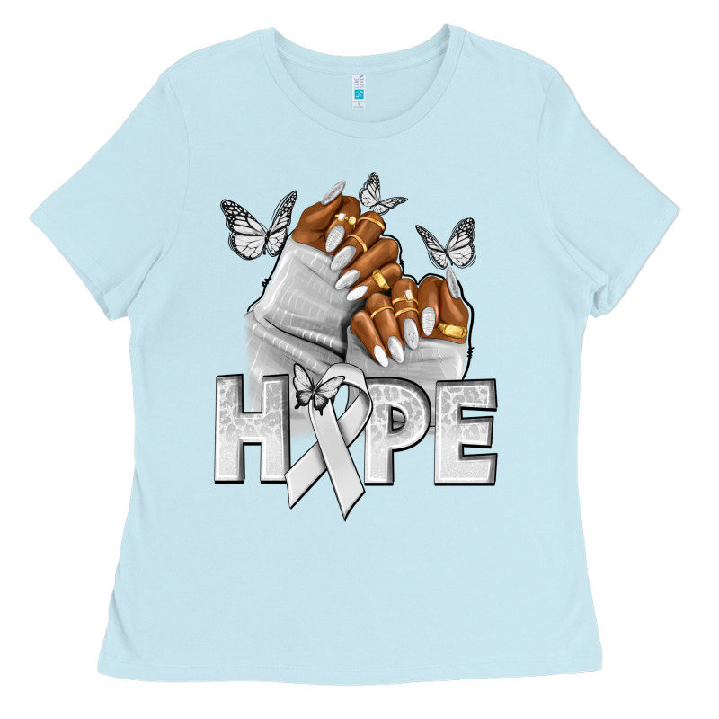 Hope White Ribbon Lung Cancer Nails Ladies Tee by NancyCooperArtShop | Teevron