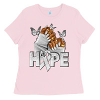 Bubblegum Pink hope white ribbon lung cancer nails Ladies Tee - NancyCooperArtShop