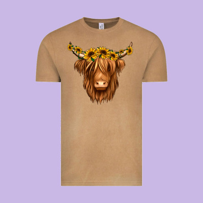 Sunflower Headband Highland Cow Vintage Tee Designed By Jasminsmagicworld