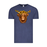 Vintage Denim sunflower headband highland cow Vintage Tee - Jasminsmagicworld