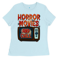Baby Blue Horror Movies and Chill Ladies Tee - texasbilliewilder