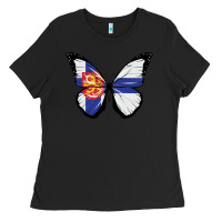 Black Finland Coat Of  Arms Pride Butterfly Flag Ladies Tee - longCreatives