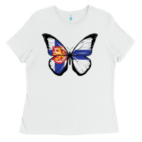 White Finland Coat Of  Arms Pride Butterfly Flag Ladies Tee - longCreatives