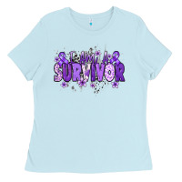Baby Blue I am a survivor purple ribbon Ladies Tee - NancyCooperArtShop