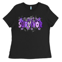 Black I am a survivor purple ribbon Ladies Tee - NancyCooperArtShop