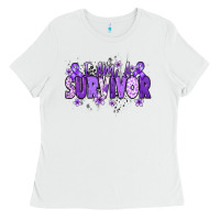 White I am a survivor purple ribbon Ladies Tee - NancyCooperArtShop