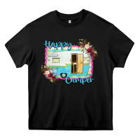 Black Happy Camper With Flowers Heavy Core Tee - Bettercallsaul