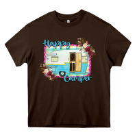 Chocolate Brown Happy Camper With Flowers Heavy Core Tee - Bettercallsaul