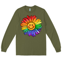 Army Green rainbow smiley face sunflower Long Sleeve Tee - OliviaCreatesArt