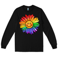 Black rainbow smiley face sunflower Long Sleeve Tee - OliviaCreatesArt