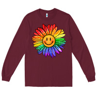 Burgundy rainbow smiley face sunflower Long Sleeve Tee - OliviaCreatesArt
