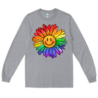 Heather Grey rainbow smiley face sunflower Long Sleeve Tee - OliviaCreatesArt