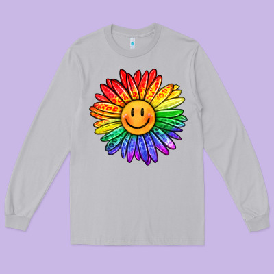 Rainbow Smiley Face Sunflower Long Sleeve Tee Designed By Oliviacreatesart