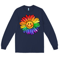 Navy rainbow smiley face sunflower Long Sleeve Tee - OliviaCreatesArt