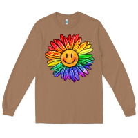 Toasted Coconut rainbow smiley face sunflower Long Sleeve Tee - OliviaCreatesArt