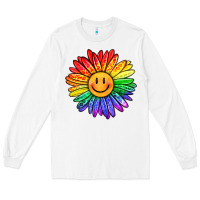 White rainbow smiley face sunflower Long Sleeve Tee - OliviaCreatesArt
