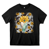 Black cowhide sunflower gemstone bull skull Heavy Core Tee - JahusDesignShop