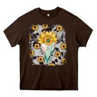 Chocolate Brown cowhide sunflower gemstone bull skull Heavy Core Tee - JahusDesignShop
