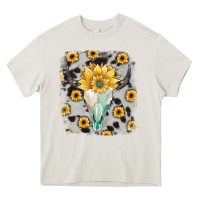 Cream cowhide sunflower gemstone bull skull Heavy Core Tee - JahusDesignShop