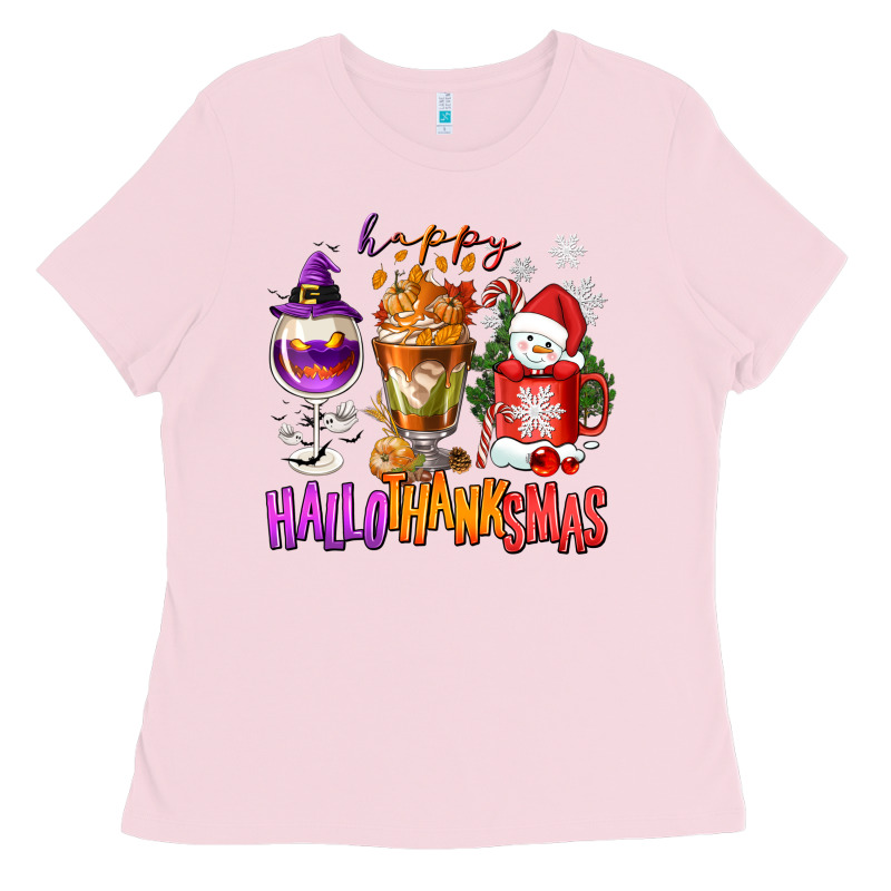 Happy Hallothanksmas Wine Glass And Coffee Ladies Tee by NancyCooperArtShop | Teevron