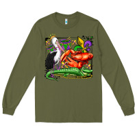 Army Green mardi gras pelican crawfish crocodile Long Sleeve Tee - OliviaCreatesArt