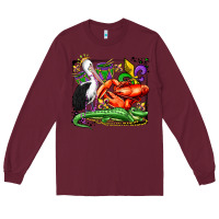 Burgundy mardi gras pelican crawfish crocodile Long Sleeve Tee - OliviaCreatesArt