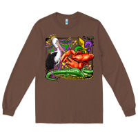 Chestnut mardi gras pelican crawfish crocodile Long Sleeve Tee - OliviaCreatesArt