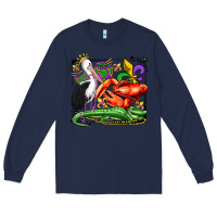 Navy mardi gras pelican crawfish crocodile Long Sleeve Tee - OliviaCreatesArt