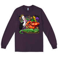 Plum mardi gras pelican crawfish crocodile Long Sleeve Tee - OliviaCreatesArt