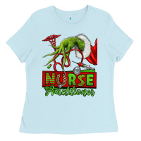 Baby Blue Christmas Character Nurse Ladies Tee - NancyCooperArtShop