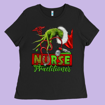 Christmas Character Nurse Ladies Tee Designed By Nancycooperartshop