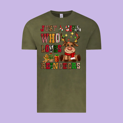 Just A Girl Who Loves Reindeers Vintage Tee Designed By Cowgirlartshop