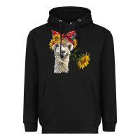 Black alpaca with sunflowers and bandana Heavyweight Hoodie - BarkalooDesign