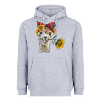 Heather Grey alpaca with sunflowers and bandana Heavyweight Hoodie - BarkalooDesign