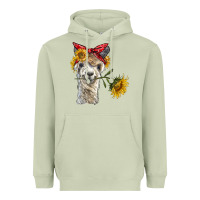 Matcha alpaca with sunflowers and bandana Heavyweight Hoodie - BarkalooDesign
