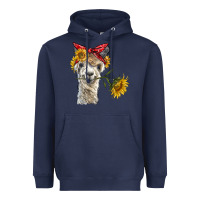 Navy alpaca with sunflowers and bandana Heavyweight Hoodie - BarkalooDesign