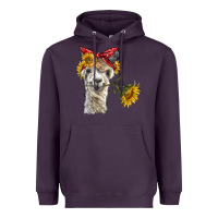 Plum alpaca with sunflowers and bandana Heavyweight Hoodie - BarkalooDesign