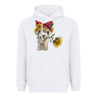 White alpaca with sunflowers and bandana Heavyweight Hoodie - BarkalooDesign