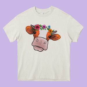 Cow With Flowers Heavy Core Tee Designed By Bettercallsaul