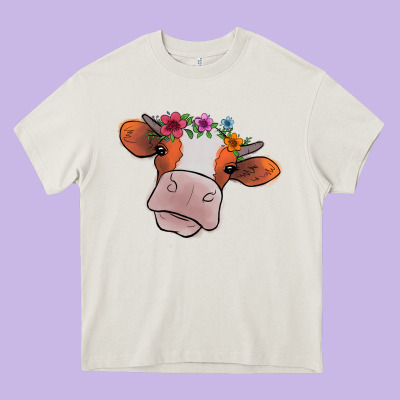 Cow With Flowers Heavy Core Tee Designed By Bettercallsaul
