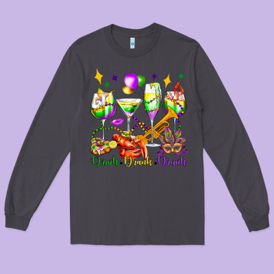 Drink Drank Drunk Mardi Gras Wine Glasses Olivia Long Sleeve Tee Designed By Oliviacreatesart