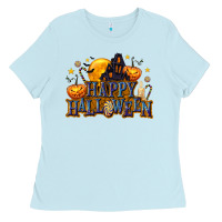 Baby Blue Happy Halloween Ladies Tee - texasbilliewilder