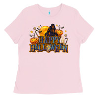 Bubblegum Pink Happy Halloween Ladies Tee - texasbilliewilder