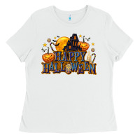White Happy Halloween Ladies Tee - texasbilliewilder